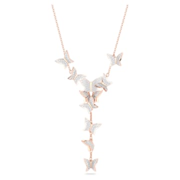 스와로브스키 Swarovski Lilia Y necklace, Butterfly, White, Rose gold-tone plated