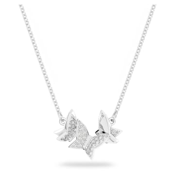 스와로브스키 Swarovski Lilia necklace, Butterfly, White, Rhodium plated