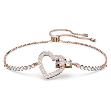 스와로브스키 Swarovski Lovely bracelet, Heart, White, Rose gold-tone plated