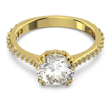SWAROVSKI 施華洛世奇 - Constella 個性戒指 圓形切割, 密鑲, 白色, 鍍金色色調