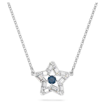 스와로브스키 Swarovski Stella pendant, Mixed cuts, Star, Blue, Rhodium plated