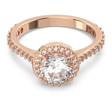 Swarovski Constella cocktail ring, Round cut, Pave, White, Rose gold-tone plated