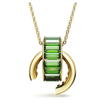 스와로브스키 Swarovski Matrix pendant, Baguette cut, Green, Gold-tone plated