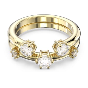 SWAROVSKI 施華洛世奇 - Constella 戒指 套裝 (2 個一組)，圓形切割, 白色, 鍍金色色調