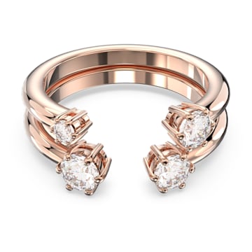 SWAROVSKI 施華洛世奇 - Constella 戒指 套裝 (2 個一組)，圓形切割, 白色, 鍍玫瑰金色調