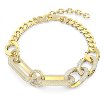 스와로브스키 목걸이 Swarovski Dextera necklace, Statement, Mixed links, Large, White, Gold-tone plated