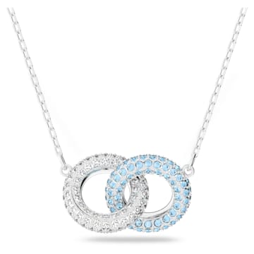 스와로브스키 Swarovski Stone necklace, Pave, Intertwined circles, Blue, Rhodium plated
