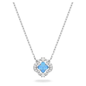 스와로브스키 Swarovski Sparkling Dance necklace, Clover, Blue, Rhodium plated