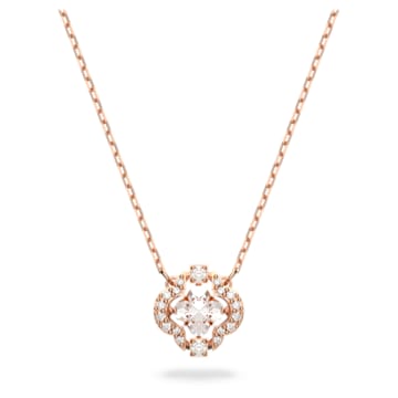 스와로브스키 Swarovski Sparkling Dance necklace, Clover, White, Rose gold-tone plated
