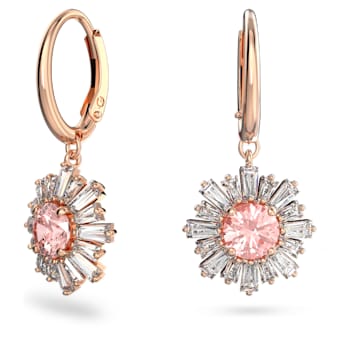 스와로브스키 Swarovski Sunshine drop earrings, Mixed cuts, Sun, Pink, Rose gold-tone plated