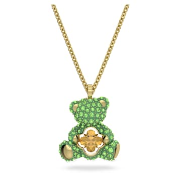 Swarovski Teddy pendant, Bear, Green, Gold-tone plated