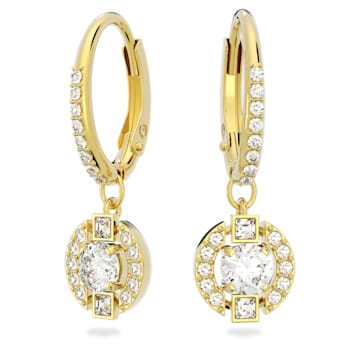 스와로브스키 Swarovski Sparkling Dance drop earrings, Round cut, White, Gold-tone plated