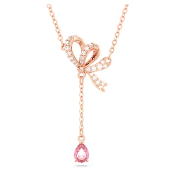 스와로브스키 Swarovski Volta Y pendant, Bow, Pink, Rose gold-tone plated