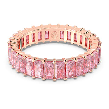 Swarovski Matrix ring, Baguette cut, Pink, Rose gold-tone plated