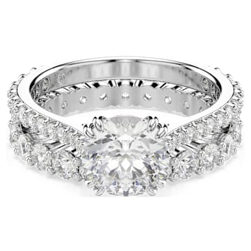 SWAROVSKI 施華洛世奇 - Stilla 戒指 套裝 (2 個一組)，圓形切割, 白色, 鍍白金色