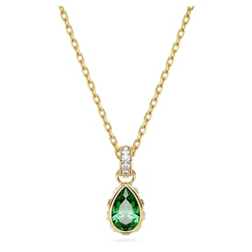 스와로브스키 Swarovski Stilla pendant, Pear cut, Green, Gold-tone plated