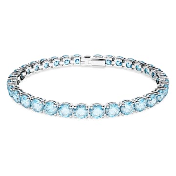 스와로브스키 팔찌 Swarovski Matrix Tennis bracelet, Round cut, Medium, Blue, Rhodium plated