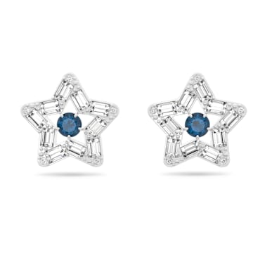 스와로브스키 Swarovski Stella stud earrings, Mixed cuts, Star, Blue, Rhodium plated