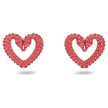 스와로브스키 Swarovski Una stud earrings, Heart, Small, Red, Gold-tone plated