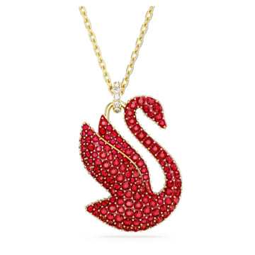 스와로브스키 Swarovski Iconic Swan pendant, Swan, Large, Red, Gold-tone plated