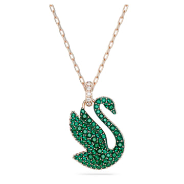 스와로브스키 Swarovski Iconic Swan pendant, Swan, Medium, Green, Rose gold-tone plated