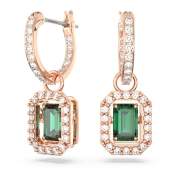 스와로브스키 Swarovski Millenia drop earrings, Octagon cut, Green, Rose gold-tone plated