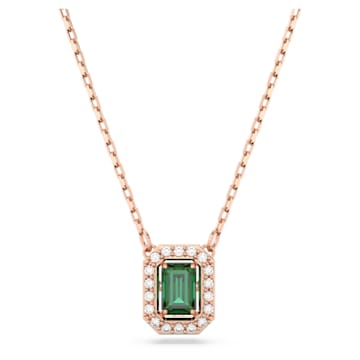 스와로브스키 Swarovski Millenia necklace, Octagon cut, Green, Rose gold-tone plated
