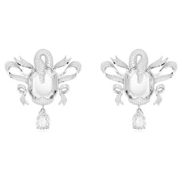 스와로브스키 Swarovski Fashion Swan clip earrings, Swan, White, Rhodium plated