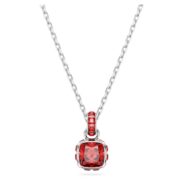 스와로브스키 Swarovski Birthstone pendant, Square cut, July, Red, Rhodium plated