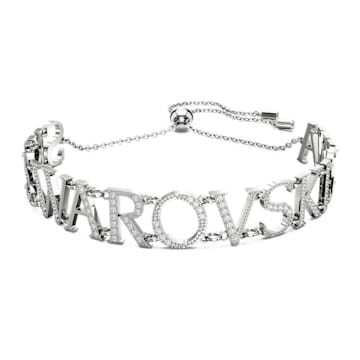 Wordmark bracelet, 스와로브스키 Swarovski, White, Rhodium plated