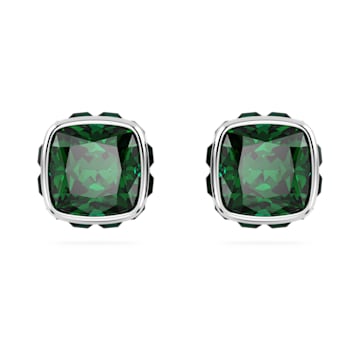 스와로브스키 5월 탄생석 귀걸이 Swarovski Birthstone stud earrings, Square cut, May, Green, Rhodium plated