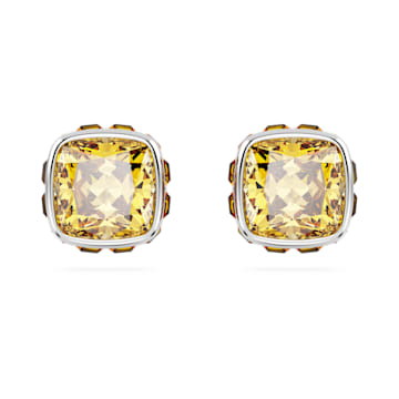 스와로브스키 Swarovski Birthstone stud earrings, Square cut, November, Yellow, Rhodium plated