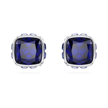 스와로브스키 Swarovski Birthstone stud earrings, Square cut, September, Blue, Rhodium plated