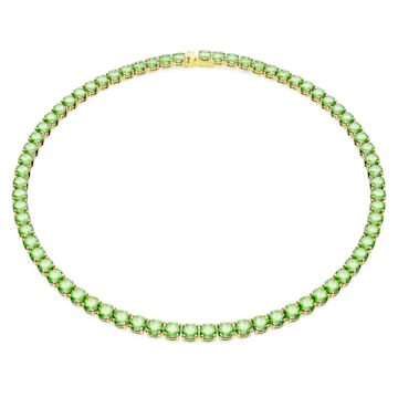 스와로브스키 목걸이 Swarovski Matrix Tennis necklace, Round cut, Medium, Green, Gold-tone plated