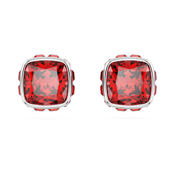 스와로브스키 Swarovski Birthstone stud earrings, Square cut, July, Red, Rhodium plated
