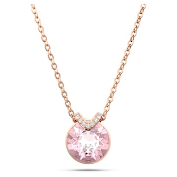 스와로브스키 Swarovski Bella V pendant, Round cut, Pink, Rose gold-tone plated