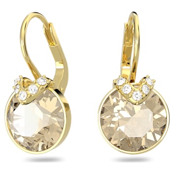 스와로브스키 Swarovski Bella V drop earrings, Round cut, Gold tone, Gold-tone plated