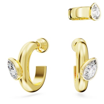 스와로브스키 Swarovski Dextera hoop earrings with ear cuff, Set (3), Pear cut, White, Gold-tone plated