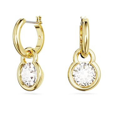 스와로브스키 Swarovski Dextera drop earrings, Round cut, White, Gold-tone plated