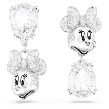 스와로브스키 Swarovski Disney Minnie Mouse drop earrings, Asymmetrical design, White, Rhodium plated