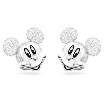 스와로브스키 Swarovski Disney Mickey Mouse stud earrings, White, Rhodium plated