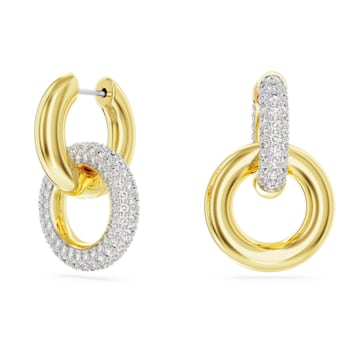 스와로브스키 Swarovski Dextera hoop earrings, Asymmetrical design, Interlocking loop, White, Gold-tone plated