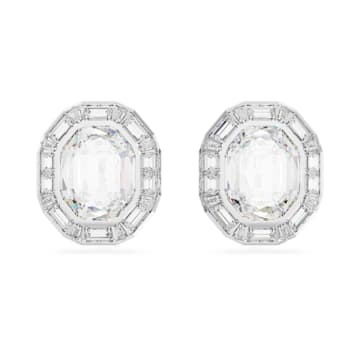 스와로브스키 Swarovski Mesmera clip earrings, Octagon cut, White, Rhodium plated