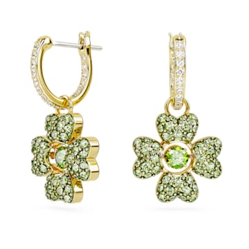 스와로브스키 Swarovski Idyllia drop earrings, Clover, Green, Gold-tone plated