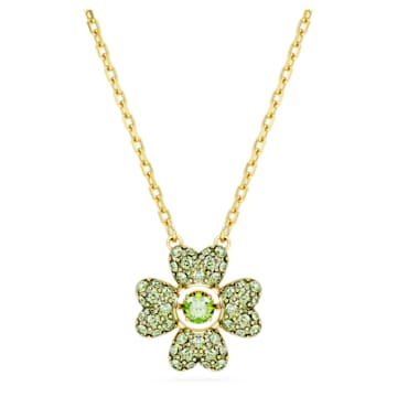 스와로브스키 Swarovski Idyllia pendant, Clover, Green, Gold-tone plated