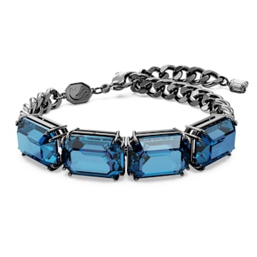 스와로브스키 Swarovski Millenia bracelet, Octagon cut, Blue, Ruthenium plated