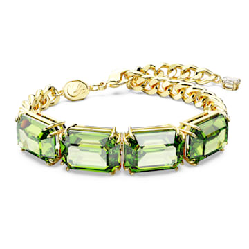 스와로브스키 Swarovski Millenia bracelet, Octagon cut, Green, Gold-tone plated