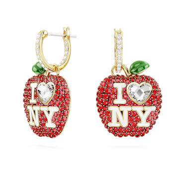 스와로브스키 Swarovski I Love NY drop earrings, Red, Gold-tone plated