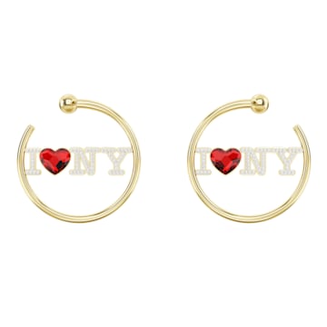 스와로브스키 Swarovski I Love NY hoop earrings, Red, Gold-tone plated