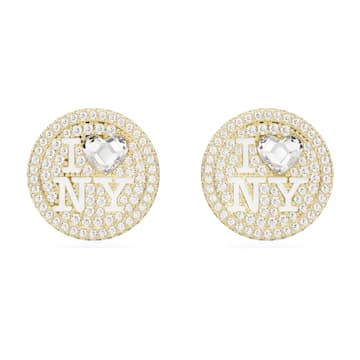 스와로브스키 Swarovski I Love NY stud earrings, White, Gold-tone plated